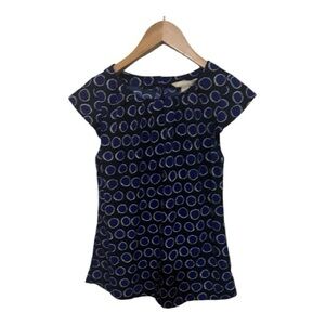 Banana Republic Dark Blue with White Circle Pattern Cap Sleeve Blouse W Size XS